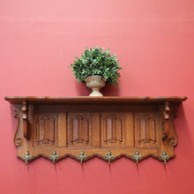Load image into Gallery viewer, x SOLD French Oak and Brass Coat Rack with Brass Hooks and Linen Fold Patten. B11884