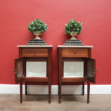 Load image into Gallery viewer, x SOLD Pair of Antique French Mahogany Bedside Cabinets or Lamp Tables with Marble Tops B11574