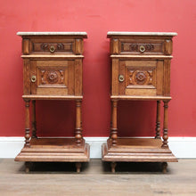 Load image into Gallery viewer, x SOLD Antique French Oak and Marble Bedside Cabinets or Lamp Cupboard, Side Tables. B11923