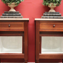 Load image into Gallery viewer, x SOLD Pair of Antique French Mahogany Bedside Cabinets or Lamp Tables with Marble Tops B11574