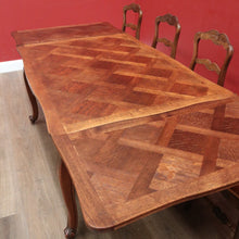 Load image into Gallery viewer, x SOLD Antique French Oak Two leaf extension Dining or Kitchen Table with Parquetry Top. B11812