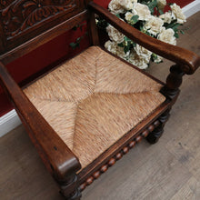 Load image into Gallery viewer, Antique French Hall Chair, an Oak and Rush Seat Carver, Office Chair or Armchair. B11801
