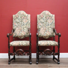 Load image into Gallery viewer, Pair of Antique Hall Chairs, French Walnut and Fabric Library Chairs or Armchairs. B11433
