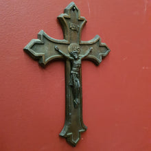 Load image into Gallery viewer, x SOLD Antique Brass Crucifix, Cross, Jesus on the Cross, Home Worship or Devotion. B11614