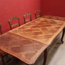 Load image into Gallery viewer, x SOLD Antique French Oak Two leaf extension Dining or Kitchen Table with Parquetry Top. B11812
