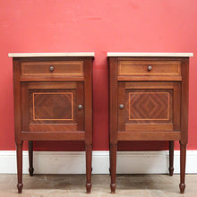 Load image into Gallery viewer, x SOLD Pair of Antique French Mahogany Bedside Cabinets or Lamp Tables with Marble Tops B11574