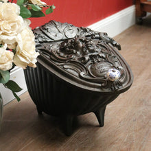 Load image into Gallery viewer, x SOLD Antique French Cast Iron Coal Scuttle, Kindling Box, Greenman Detail. B11528