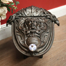 Load image into Gallery viewer, x SOLD Antique French Cast Iron Coal Scuttle, Kindling Box, Greenman Detail. B11528
