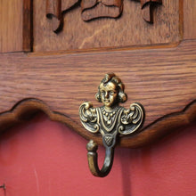 Load image into Gallery viewer, x SOLD French Oak and Brass Coat Rack with Brass Hooks and Linen Fold Patten. B11884