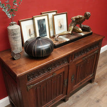 Load image into Gallery viewer, x SOLD Antique French Oak 2 Door 2 drawer Sideboard or Hall Cabinet Buffet, Linen Fold Carvings B11702