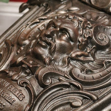 Load image into Gallery viewer, x SOLD Antique French Cast Iron Coal Scuttle, Kindling Box, Greenman Detail. B11528