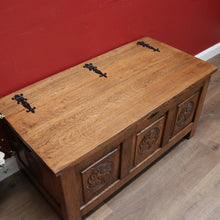 Load image into Gallery viewer, x SOLD Antique French Blanket Box, Oak Coffer or Coffee Table with Carved Detail. B11626