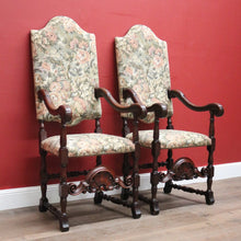Load image into Gallery viewer, x SOLD Pair of Antique Hall Chairs, French Walnut and Fabric Library Chairs or Armchairs. B11433