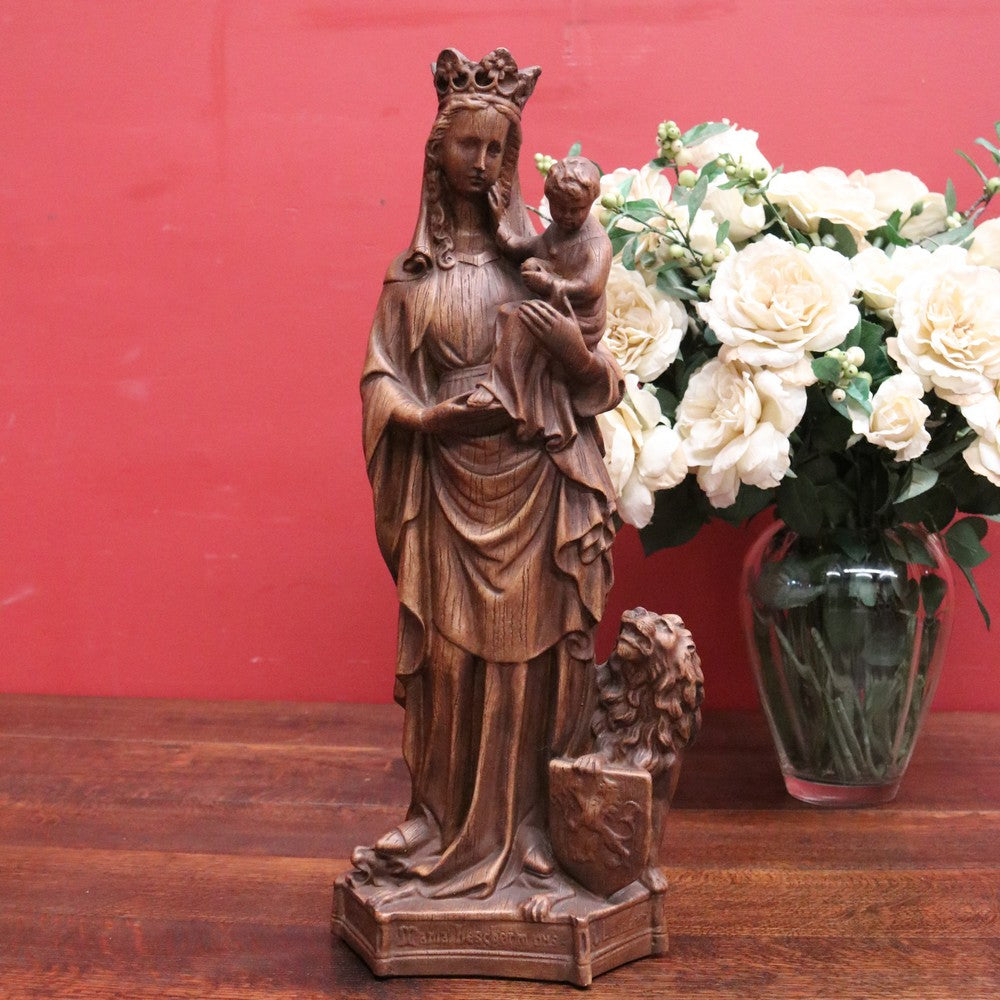 Antique French Statue Madonna and Child, Mary and Baby Jesus, Lion, Gargoyle. B11724