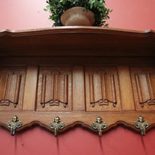 Load image into Gallery viewer, x SOLD French Oak and Brass Coat Rack with Brass Hooks and Linen Fold Patten. B11884