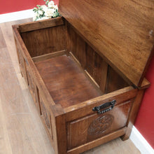 Load image into Gallery viewer, x SOLD Antique French Blanket Box, Oak Coffer or Coffee Table with Carved Detail. B11626