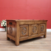 Load image into Gallery viewer, x SOLD Antique French Blanket Box, Oak Coffer or Coffee Table with Carved Detail. B11626