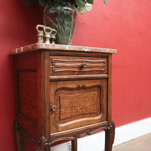 Load image into Gallery viewer, x SOLD Antique French Hall Cabinet, Lamp Table or Bedside Cabinet, Oak and Marble c1880. B11968