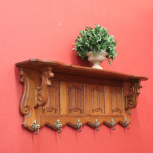 Load image into Gallery viewer, x SOLD French Oak and Brass Coat Rack with Brass Hooks and Linen Fold Patten. B11884