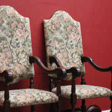 Load image into Gallery viewer, x SOLD Pair of Antique Hall Chairs, French Walnut and Fabric Library Chairs or Armchairs. B11433