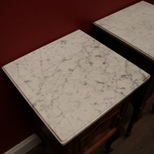 Load image into Gallery viewer, x SOLD Pair of Antique French Bedside Cabinets with Marble Tops, Cupboard and Drawer Storage. B11938
