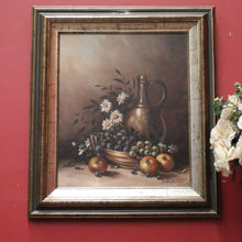 Load image into Gallery viewer, x SOLD - Oil on Canvas, Signed Bottom Right Still Life in Gilt-Coloured Frame, Floral Fruit Painting. B11850