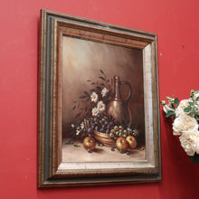 Load image into Gallery viewer, x SOLD - Oil on Canvas, Signed Bottom Right Still Life in Gilt-Coloured Frame, Floral Fruit Painting. B11850