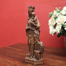 Load image into Gallery viewer, x SOLD Antique French Statue Madonna and Child, Mary and Baby Jesus, Lion, Gargoyle. B11724