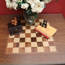 Load image into Gallery viewer, x SOLD Antique Australian Chess Table with Carved Timber Chess Pieces. Australian Maple. B11976