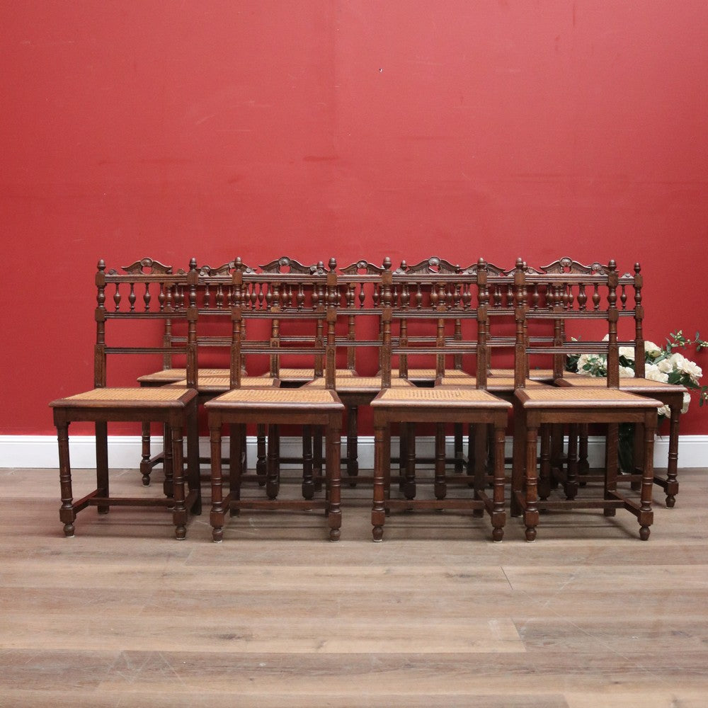 Set of 12 Antique French Dining Chairs or Oak and Cane Kitchen Chairs. B11959
