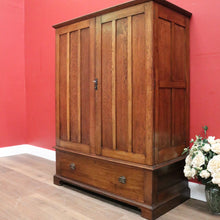 Load image into Gallery viewer, x SOLD Antique English Oak Two-Door Wardrobe, Gentleman's Cabinet, Campaign Handle Clock Cupboard. B11967