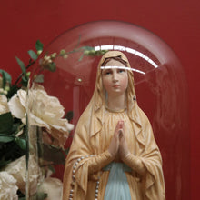 Load image into Gallery viewer, x SOLD Antique Italian Virgin Mary Statue under a Glass Dome on a Timber Plinth Base. B11728