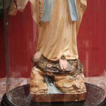 Load image into Gallery viewer, x SOLD Antique Italian Virgin Mary Statue under a Glass Dome on a Timber Plinth Base. B11728
