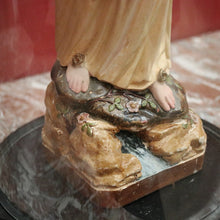 Load image into Gallery viewer, x SOLD Antique Italian Virgin Mary Statue under a Glass Dome on a Timber Plinth Base. B11728