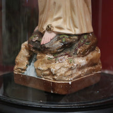 Load image into Gallery viewer, x SOLD Antique Italian Virgin Mary Statue under a Glass Dome on a Timber Plinth Base. B11728