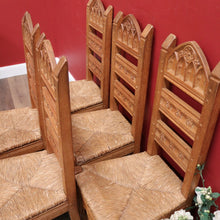 Load image into Gallery viewer, x SOLD Set of Six Antique Dining Chairs or Kitchen Chairs, Carved Gothic Detail. B11512