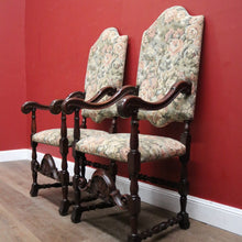 Load image into Gallery viewer, x SOLD Pair of Antique Hall Chairs, French Walnut and Fabric Library Chairs or Armchairs. B11433