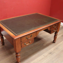 Load image into Gallery viewer, x SOLD Antique English Mahogany Office Desk, Four Drawer Leather Top, Brass Handle Desk. B11985