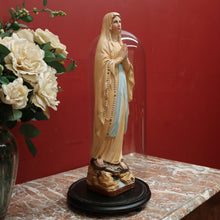 Load image into Gallery viewer, x SOLD Antique Italian Virgin Mary Statue under a Glass Dome on a Timber Plinth Base. B11728