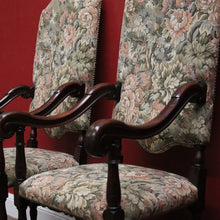Load image into Gallery viewer, x SOLD Pair of Antique Hall Chairs, French Walnut and Fabric Library Chairs or Armchairs. B11433