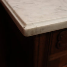 Load image into Gallery viewer, x SOLD Pair of Antique French Bedside Cabinets with Marble Tops, Cupboard and Drawer Storage. B11938