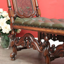 Load image into Gallery viewer, x SOLD Antique English Walnut, Cane and Green Leather Buttoned Chesterfield Chaise, Lounge Sofa. B11932
