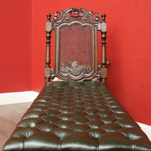Load image into Gallery viewer, x SOLD Antique English Walnut, Cane and Green Leather Buttoned Chesterfield Chaise, Lounge Sofa. B11932