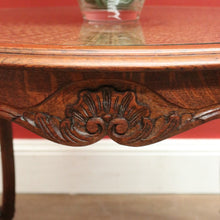 Load image into Gallery viewer, x SOLD Antique French Oak, Cane and Glass Top Table, Round Coffee Table with Scalloped Apron B11452