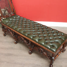 Load image into Gallery viewer, Antique English Walnut, Cane and Green Leather Buttoned Chesterfield Chaise, Lounge Sofa. B11932
