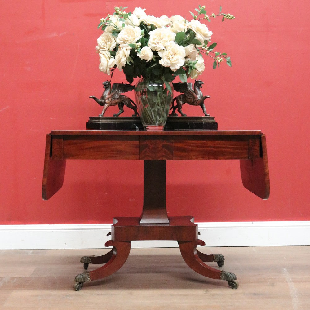 Antique English Mahogany Sofa Table or Drop Side Lamp or Side Table, on a Pedestal Base B11986