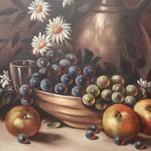 Load image into Gallery viewer, x SOLD - Oil on Canvas, Signed Bottom Right Still Life in Gilt-Coloured Frame, Floral Fruit Painting. B11850