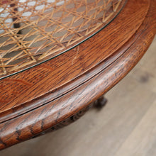 Load image into Gallery viewer, x SOLD Antique French Oak, Cane and Glass Top Table, Round Coffee Table with Scalloped Apron B11452