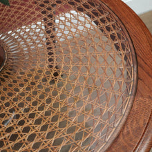 Load image into Gallery viewer, x SOLD Antique French Oak, Cane and Glass Top Table, Round Coffee Table with Scalloped Apron B11452