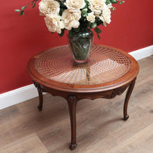 Load image into Gallery viewer, x SOLD Antique French Oak, Cane and Glass Top Table, Round Coffee Table with Scalloped Apron B11452